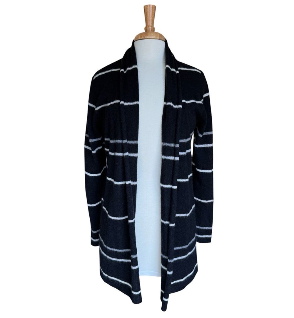 Charter Club Cashmere Cardigan M Striped Open Front Coastal Chic Grandmother